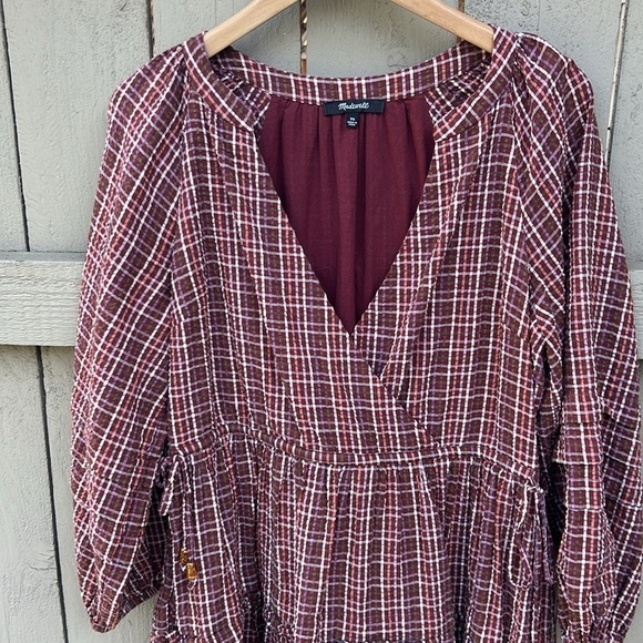 Madewell Oaklynn Drawstring Mini Dress Bohemian Hippie Festival Gingham Sz PS - Picture 4 of 9